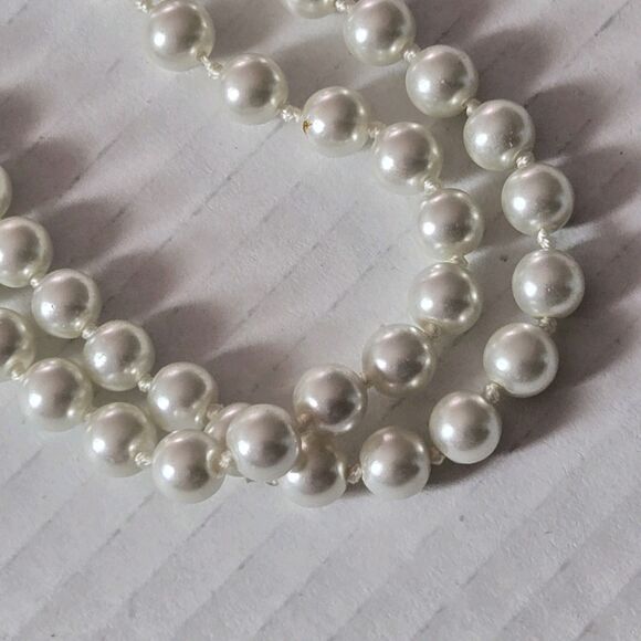 Vintage 5mm Faux Pearl Necklace Endless Strand Flapper Length 60" HEAVY Knotted - Picture 5 of 8